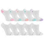 Fruit of the Loom Cushion Everyday No-Show Socks for Women, White Assorted