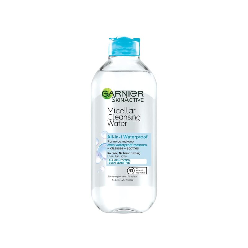 Garnier Micellar Water For Waterproof Makeup, Hydrating Facial Cleanser & Makeup Remover, Suitable for Sensitive Skin, Vegan, Cruelty Free