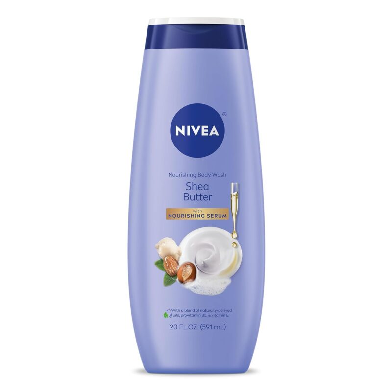 NIVEA Shea Butter Nourishing Body Wash, Moisturizing Body Wash with Nourishing Serum, Plant-Derived Oils, Essential Skin Lipids and Vitamins