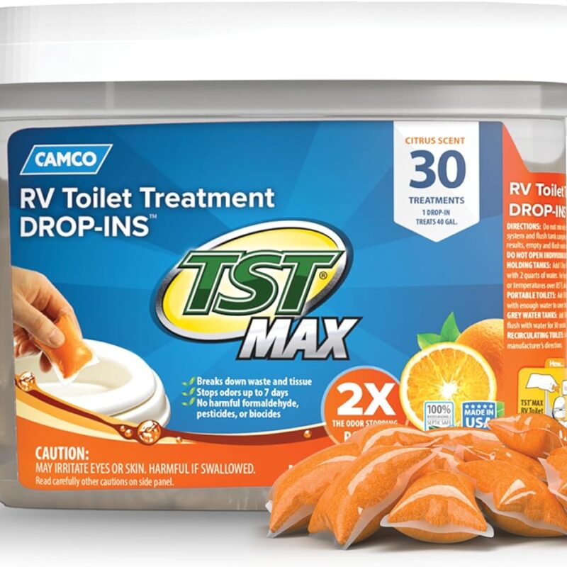 Camco TST MAX Camper / RV Toilet Treatment Drop-INs - Control Unwanted Odors & Break Down Waste and Tissue - Safe Septic Tank Treatment - Orange Scent