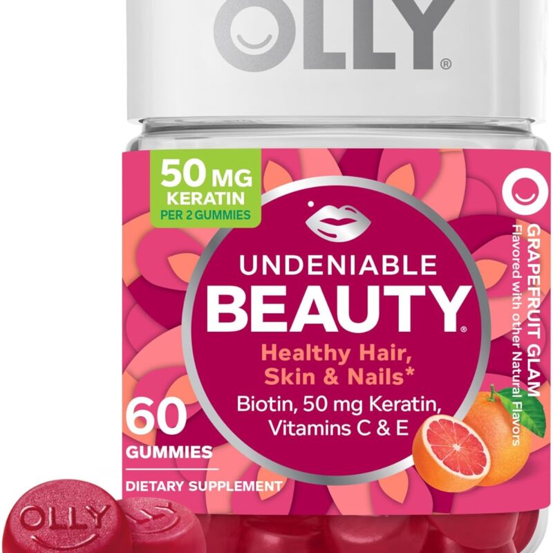 OLLY Undeniable Beauty Gummy, For Hair, Skin, Nails, Biotin, Vitamin C, Keratin, Chewable Supplement, Grapefruit