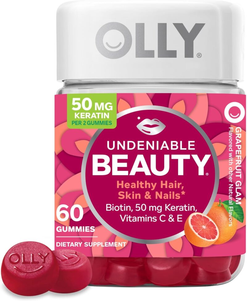 OLLY Undeniable Beauty Gummy, For Hair, Skin, Nails, Biotin, Vitamin C, Keratin, Chewable Supplement, Grapefruit