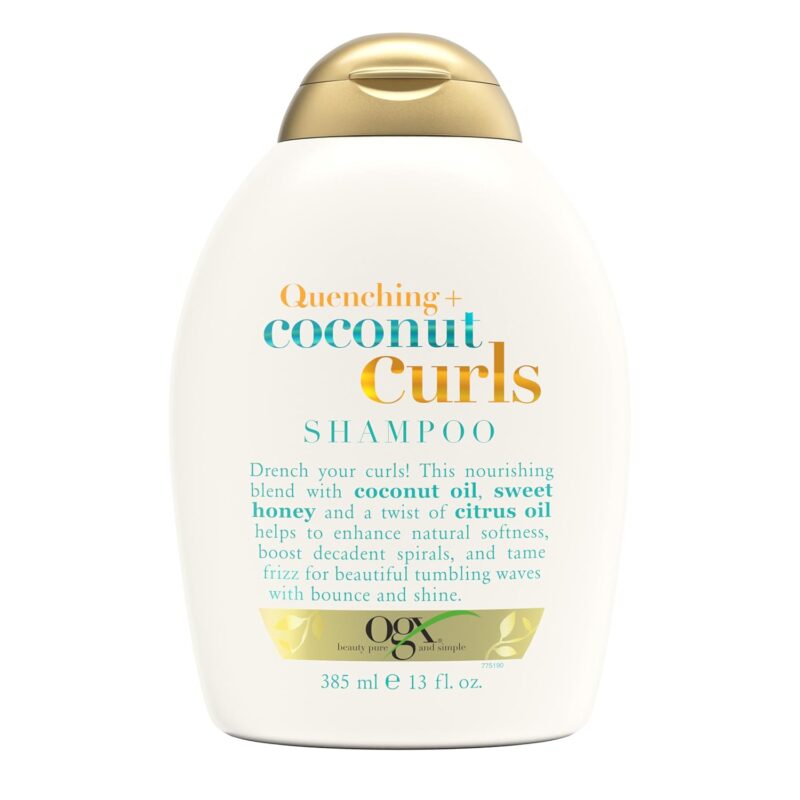 OGX Quenching + Coconut, Curl-Defining Shampoo, Hydrating & Nourishing Curly Hair Shampoo with Coconut Oil, Citrus Oil & Honey, Paraben, Sulfate-Free Surfactants