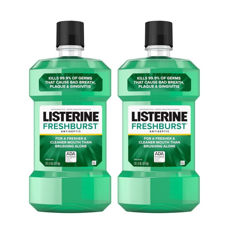 Listerine Freshburst Antiseptic Mouthwash for Bad Breath, Kills 99% of Germs That Cause Bad Breath & Fight Plaque & Gingivitis, ADA Accepted Mouthwash, Spearmint, 1 L