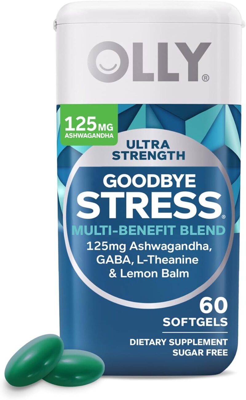 OLLY Ultra Strength Goodbye Stress Softgels, GABA, Ashwagandha, L-Theanine and Lemon Balm, Stress Relief Supplement