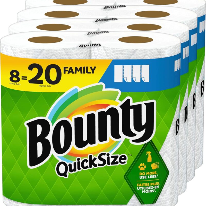 Bounty Quick Size Paper Towels, White, 8 Family Rolls = 20 Regular Rolls