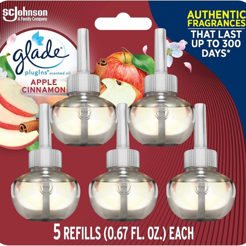 Glade PlugIns Refills Air Freshener, Scented and Essential Oils for Home and Bathroom, Apple Cinnamon