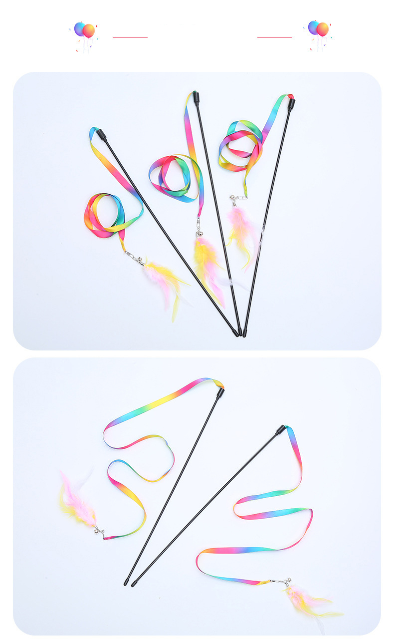 Simulation Feather Interactive Cat Toy Satin Ribbon Bell Cat Stick Toys Kitten Playing Teaser Wand Toy Cat Supplies Accessories - Image 16