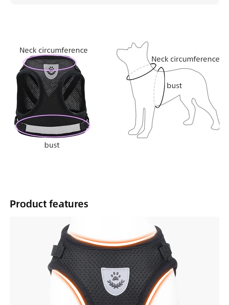 Pet Dog Tshirt Leash Leash Under Vest Harnesses Mesh Breathable Adjustable Easy Control Reflective Undershirt Dog Harness Collar - Image 11