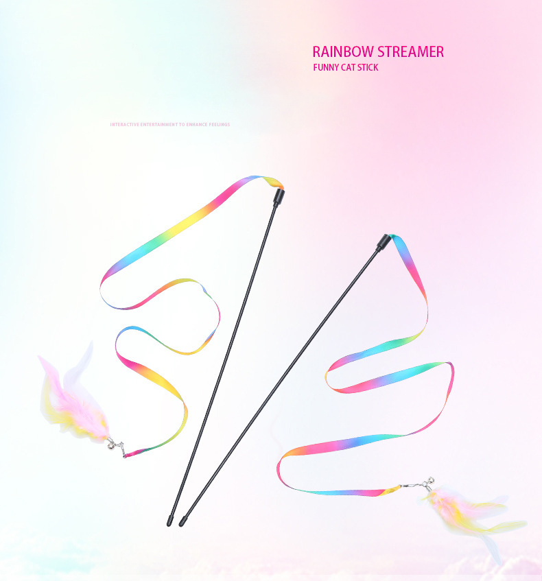 Simulation Feather Interactive Cat Toy Satin Ribbon Bell Cat Stick Toys Kitten Playing Teaser Wand Toy Cat Supplies Accessories - Image 11